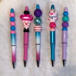 5 piece- Pig Lovers themed handcrafted beaded pens set.